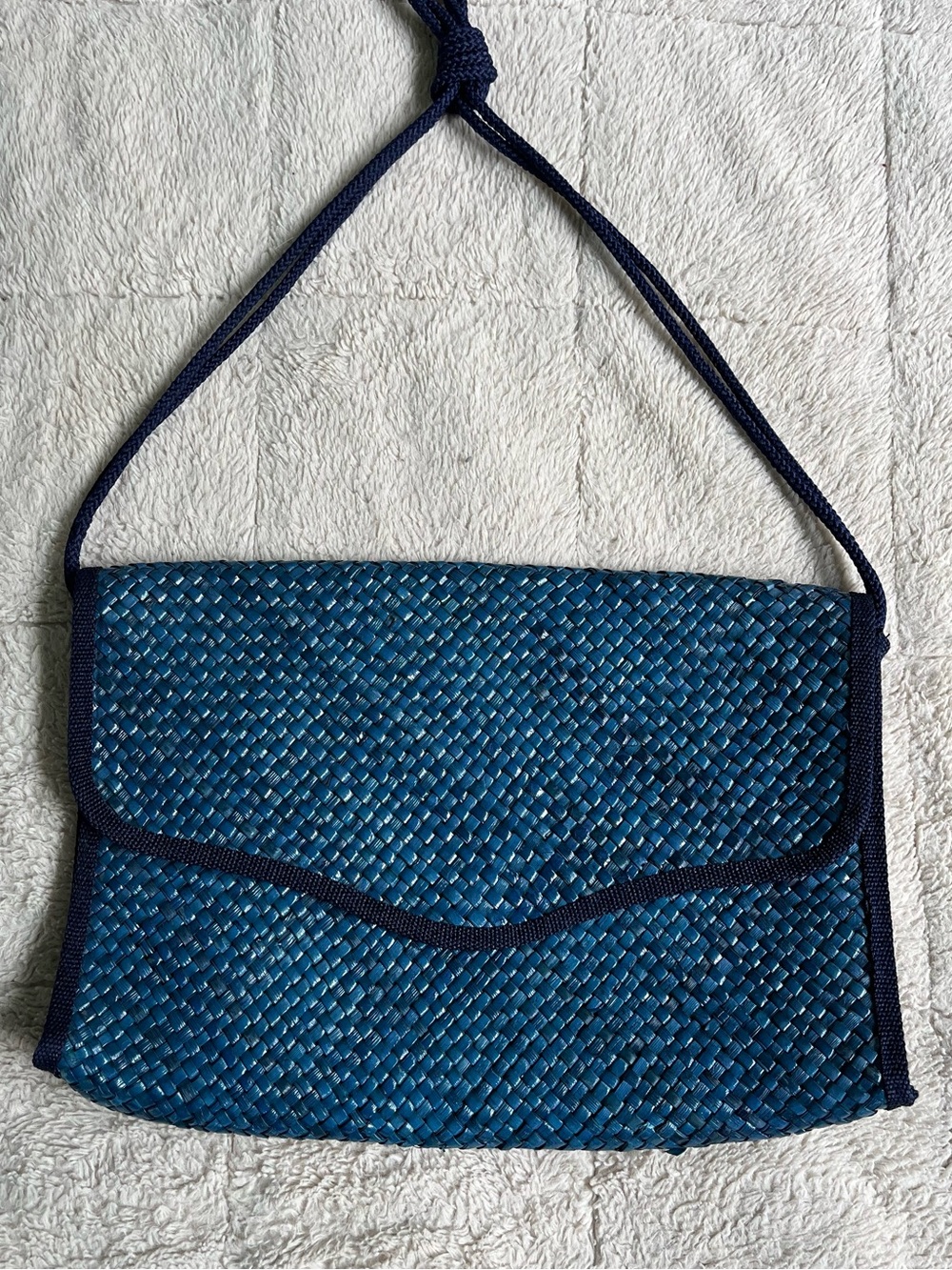Woven Navy Blue Shoulder Bag - Women's Crossbody Clutch